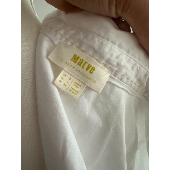 MAEVE Anthropologie White Belted Button Down Size 4 - Picture 4 of 5